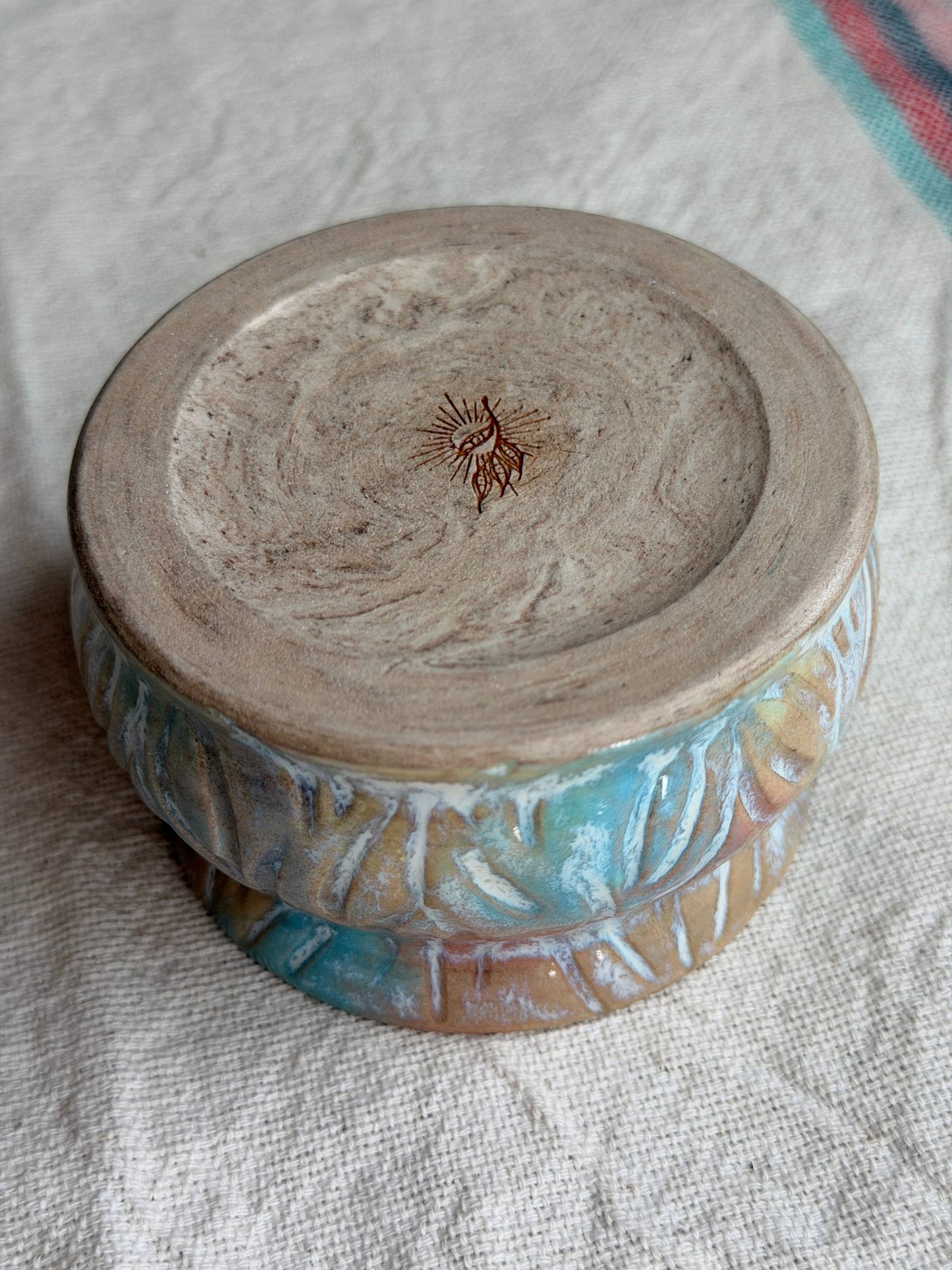 Handcarved mixed clay rainbow bby mug